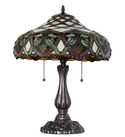 Meyda Lighting Franco 16" 2-Light Mahogany Bronze Table Lamp With Multi-Colored Stained Shade Glass