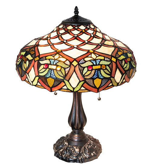 Meyda Lighting Franco 16" 2-Light Mahogany Bronze Table Lamp With Multi-Colored Stained Shade Glass