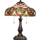 Meyda Lighting Franco 16" 2-Light Mahogany Bronze Table Lamp With Multi-Colored Stained Shade Glass