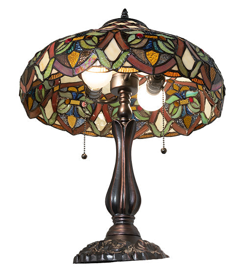 Meyda Lighting Franco 16" 2-Light Mahogany Bronze Table Lamp With Multi-Colored Stained Shade Glass