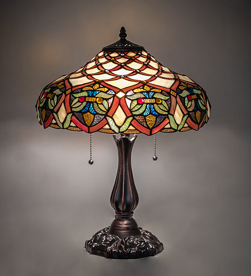 Meyda Lighting Franco 16" 2-Light Mahogany Bronze Table Lamp With Multi-Colored Stained Shade Glass