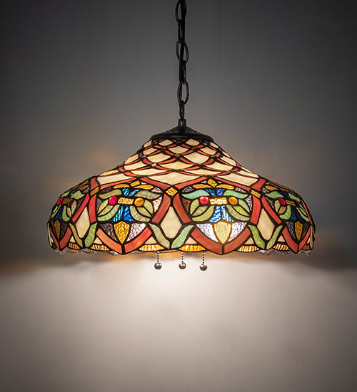 Meyda Lighting Franco 16" 3-Light Mahogany Bronze Pendant Light With Multi-Colored Stained Shade Glass