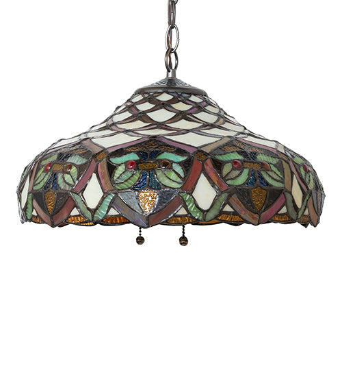 Meyda Lighting Franco 16" 3-Light Mahogany Bronze Pendant Light With Multi-Colored Stained Shade Glass