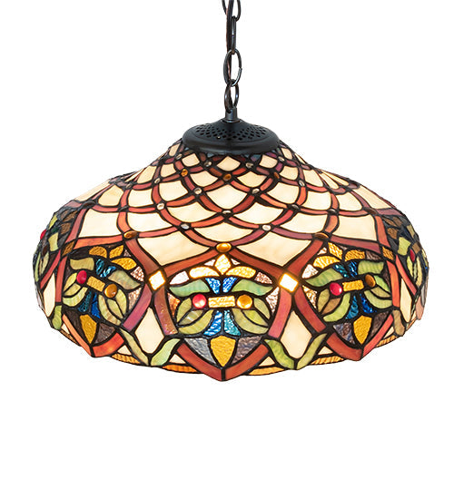 Meyda Lighting Franco 16" 3-Light Mahogany Bronze Pendant Light With Multi-Colored Stained Shade Glass