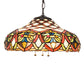 Meyda Lighting Franco 16" 3-Light Mahogany Bronze Pendant Light With Multi-Colored Stained Shade Glass