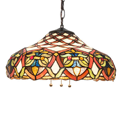 Meyda Lighting Franco 16" 3-Light Mahogany Bronze Pendant Light With Multi-Colored Stained Shade Glass