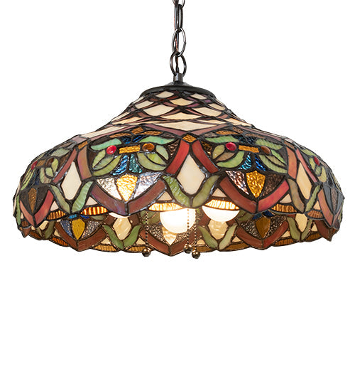 Meyda Lighting Franco 16" 3-Light Mahogany Bronze Pendant Light With Multi-Colored Stained Shade Glass