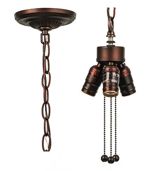 Meyda Lighting Franco 16" 3-Light Mahogany Bronze Pendant Light With Multi-Colored Stained Shade Glass