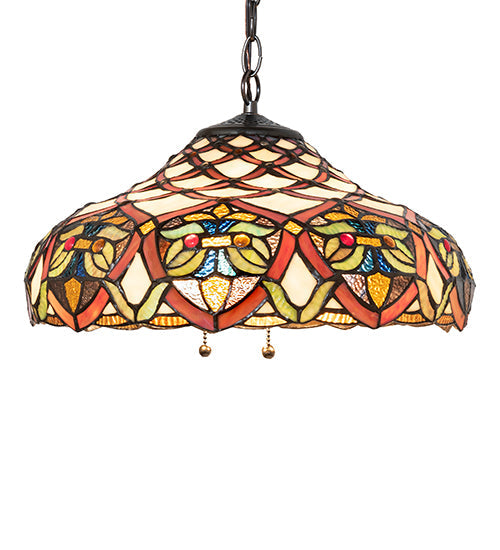 Meyda Lighting Franco 16" 3-Light Mahogany Bronze Pendant Light With Multi-Colored Stained Shade Glass