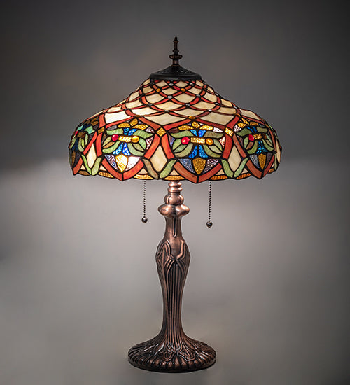 Meyda Lighting Franco 23" 2-Light Mahogany Bronze Table Lamp With Multi-Colored Stained Shade Glass