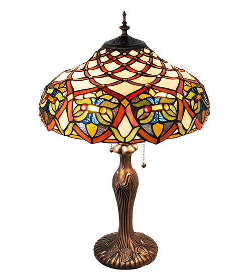 Meyda Lighting Franco 23" 2-Light Mahogany Bronze Table Lamp With Multi-Colored Stained Shade Glass