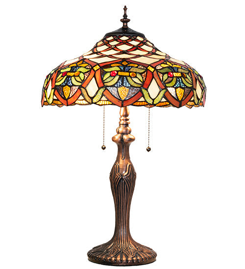 Meyda Lighting Franco 23" 2-Light Mahogany Bronze Table Lamp With Multi-Colored Stained Shade Glass