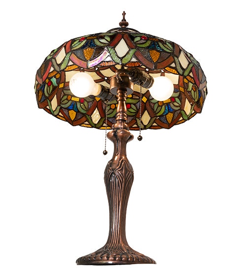 Meyda Lighting Franco 23" 2-Light Mahogany Bronze Table Lamp With Multi-Colored Stained Shade Glass