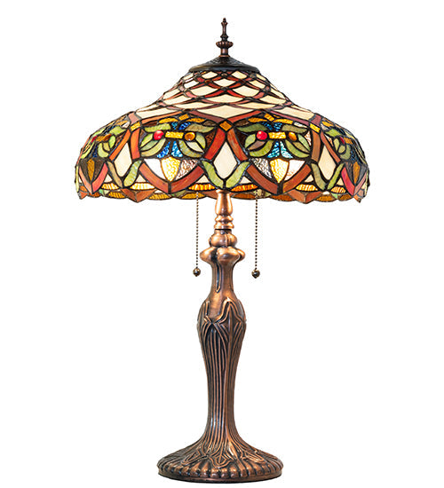 Meyda Lighting Franco 23" 2-Light Mahogany Bronze Table Lamp With Multi-Colored Stained Shade Glass