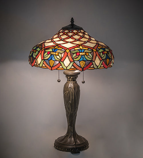 Meyda Lighting Franco 26" 2-Light Mahogany Bronze Table Lamp With Multi-Colored Stained Shade Glass