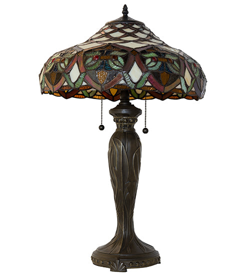 Meyda Lighting Franco 26" 2-Light Mahogany Bronze Table Lamp With Multi-Colored Stained Shade Glass