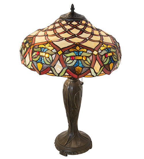 Meyda Lighting Franco 26" 2-Light Mahogany Bronze Table Lamp With Multi-Colored Stained Shade Glass