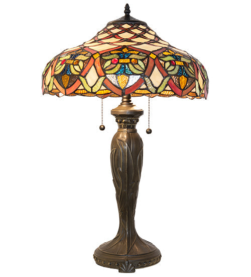 Meyda Lighting Franco 26" 2-Light Mahogany Bronze Table Lamp With Multi-Colored Stained Shade Glass