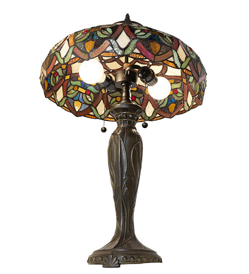 Meyda Lighting Franco 26" 2-Light Mahogany Bronze Table Lamp With Multi-Colored Stained Shade Glass