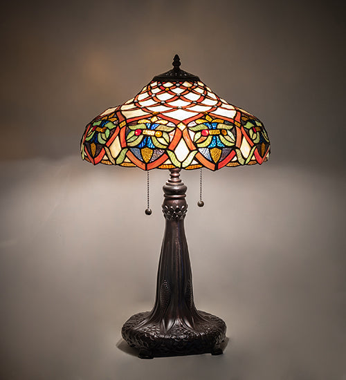 Meyda Lighting Franco 265257 26" 2-Light Mahogany Bronze Table Lamp With Multi-Colored Stained Shade Glass