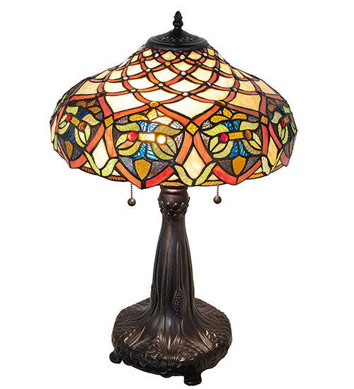 Meyda Lighting Franco 265257 26" 2-Light Mahogany Bronze Table Lamp With Multi-Colored Stained Shade Glass