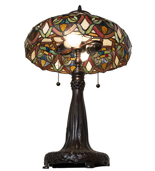 Meyda Lighting Franco 265257 26" 2-Light Mahogany Bronze Table Lamp With Multi-Colored Stained Shade Glass