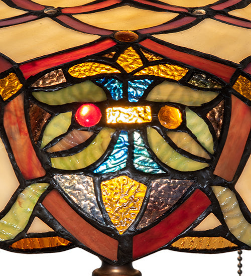 Meyda Lighting Franco 265257 26" 2-Light Mahogany Bronze Table Lamp With Multi-Colored Stained Shade Glass