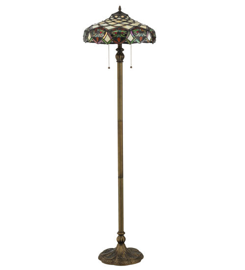 Meyda Lighting Franco 60" 2-Light Mahogany Bronze Floor Lamp With Multi-Colored Shade Glass