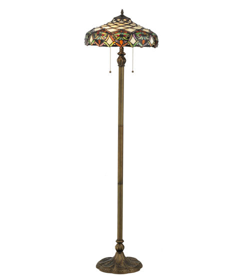 Meyda Lighting Franco 60" 2-Light Mahogany Bronze Floor Lamp With Multi-Colored Shade Glass