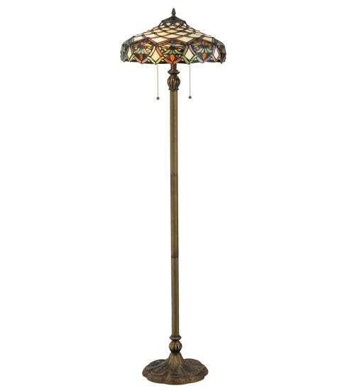 Meyda Lighting Franco 60" 2-Light Mahogany Bronze Floor Lamp With Multi-Colored Shade Glass