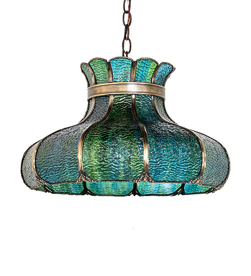 Meyda Lighting Frederick 22" 3-Light Mahogany Bronze Pendant Light With Blue Green Shade Glass