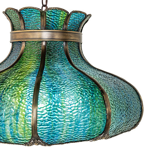 Meyda Lighting Frederick 22" 3-Light Mahogany Bronze Pendant Light With Blue Green Shade Glass