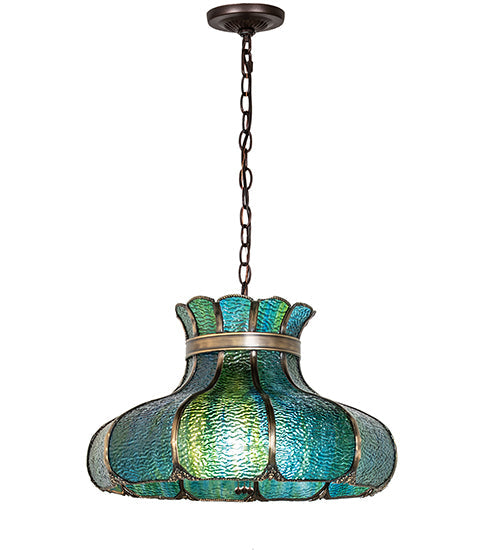 Meyda Lighting Frederick 22" 3-Light Mahogany Bronze Pendant Light With Blue Green Shade Glass