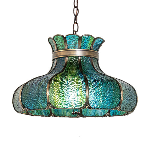 Meyda Lighting Frederick 22" 3-Light Mahogany Bronze Pendant Light With Blue Green Shade Glass