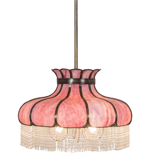 Meyda Lighting Frederick 24" 11-Light Antique Brass Pendant Light With Pink Iridescent Shade Glass