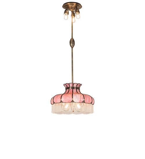 Meyda Lighting Frederick 24" 11-Light Antique Brass Pendant Light With Pink Iridescent Shade Glass