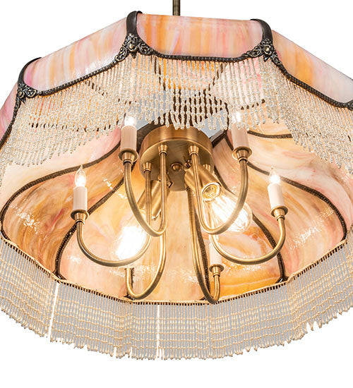 Meyda Lighting Frederick 24" 11-Light Antique Brass Pendant Light With Rainbow Sherbet Art Shade Glass