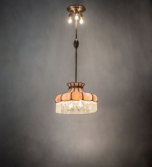Meyda Lighting Frederick 24" 11-Light Antique Brass Pendant Light With Rainbow Sherbet Art Shade Glass