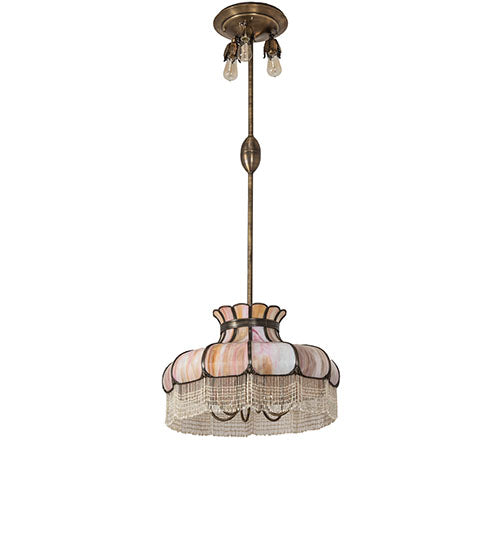 Meyda Lighting Frederick 24" 11-Light Antique Brass Pendant Light With Rainbow Sherbet Art Shade Glass