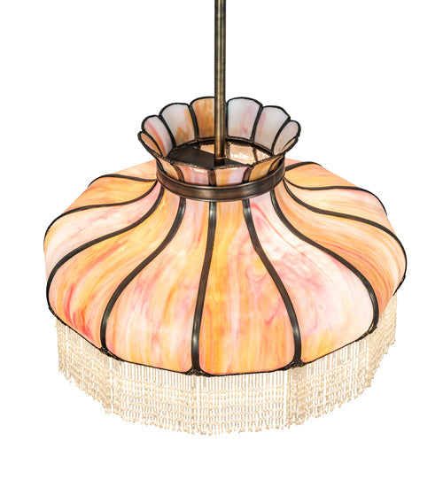 Meyda Lighting Frederick 24" 11-Light Antique Brass Pendant Light With Rainbow Sherbet Art Shade Glass