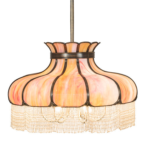 Meyda Lighting Frederick 24" 11-Light Antique Brass Pendant Light With Rainbow Sherbet Art Shade Glass