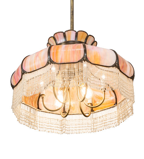 Meyda Lighting Frederick 24" 11-Light Antique Brass Pendant Light With Rainbow Sherbet Art Shade Glass