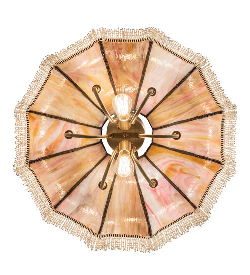 Meyda Lighting Frederick 24" 11-Light Antique Brass Pendant Light With Rainbow Sherbet Art Shade Glass
