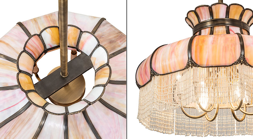 Meyda Lighting Frederick 24" 11-Light Antique Brass Pendant Light With Rainbow Sherbet Art Shade Glass