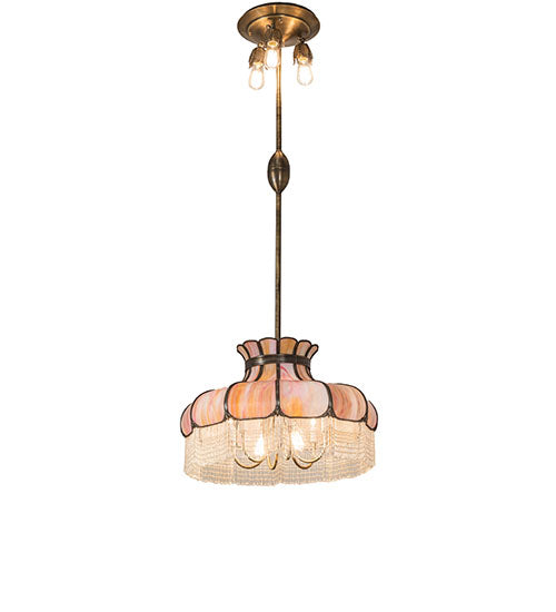 Meyda Lighting Frederick 24" 11-Light Antique Brass Pendant Light With Rainbow Sherbet Art Shade Glass