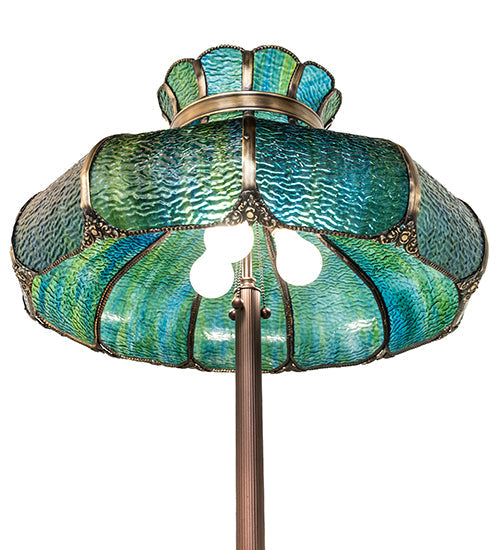 Meyda Lighting Frederick 62" 3-Light Mahogany Bronze Floor Lamp With Blue Green Shade Glass