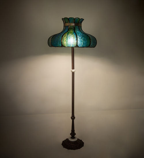 Meyda Lighting Frederick 62" 3-Light Mahogany Bronze Floor Lamp With Blue Green Shade Glass