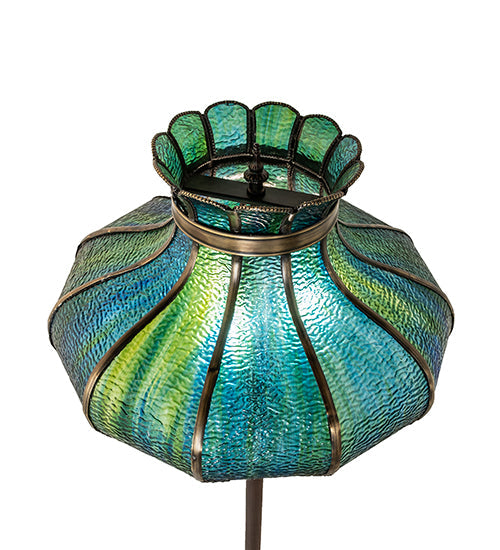 Meyda Lighting Frederick 62" 3-Light Mahogany Bronze Floor Lamp With Blue Green Shade Glass