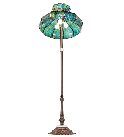 Meyda Lighting Frederick 62" 3-Light Mahogany Bronze Floor Lamp With Blue Green Shade Glass