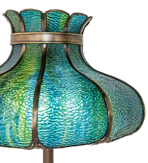 Meyda Lighting Frederick 62" 3-Light Mahogany Bronze Floor Lamp With Blue Green Shade Glass